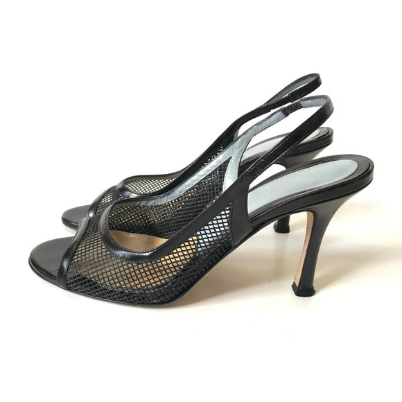 Lambertson Truex Reiko Heels Pumps Womens 36 6 Black Slingback Open Toe Leather - Picture 6 of 10